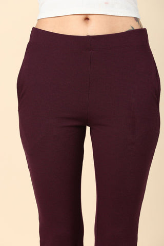 Wine Ribbed Lounge Pants with 2 Pockets - House Of Zelena™