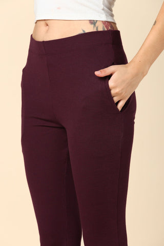 Wine Ribbed Lounge Pants with 2 Pockets - House Of Zelena™