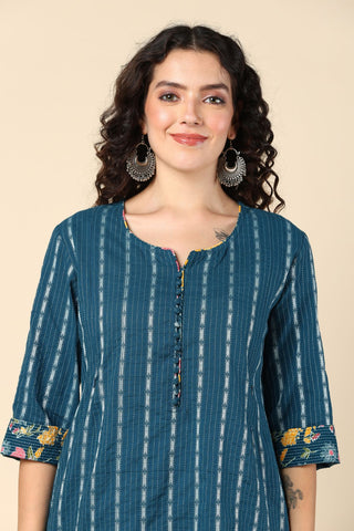 Turquoise Stripes Feeding Kurti with Pocket - House Of Zelena™