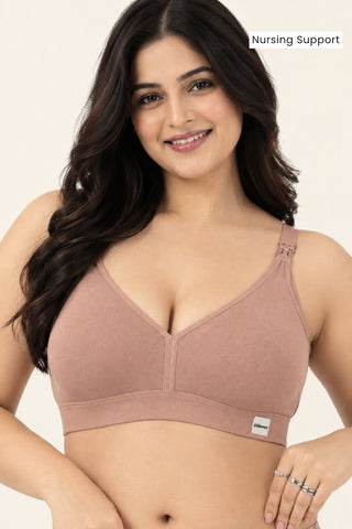 Lira Ribbed Cotton Nursing Padded Bra - Caramel