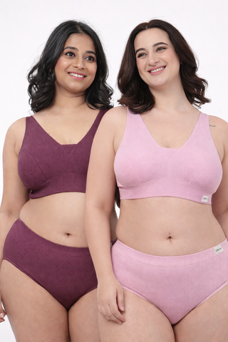 Sera Fine-Rib Bra Pack Of 2 - (Dark Berry & Pink)
