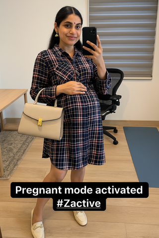 Practical Rayon Feeding Dress with Pockets - Navy Blue 100% Viscose Rayon Check Shirt Zipless Feeding Dress