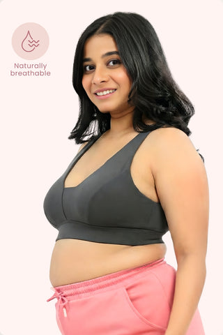 SecureFit Cotton Fixed-Pad Feeding Bra - Grey Melange