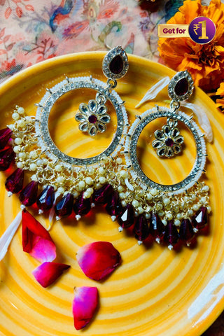 Festive Pearl Hoop Kundan Earrings (Colour may vary)