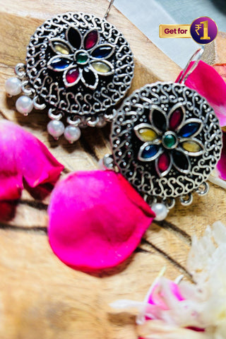 Radiant Floral Medallion Kundan Earrings (Colour may vary)