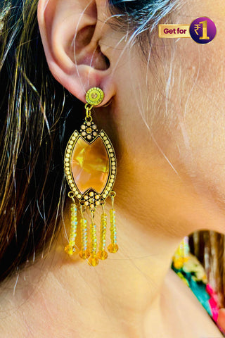 Radiant Elegance Boho Chic Drop Kundan Earrings (Colour may vary)