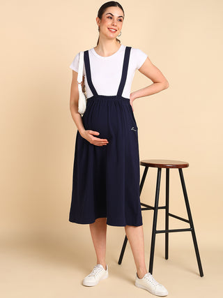 Midnight Blue 100% Cotton Jersey Skirt with Detachable Strap & Pockets