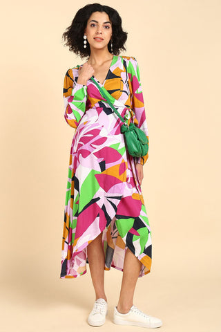 Abstract Tropical Petal-Shaped Zipless Rayon Maternity Dress