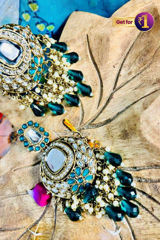 Royal Ruby Kundan Chandbali Earrings (Colour may vary)