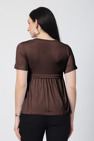 Dark Chocolate Maternity Zipless Feeding Gathered Top