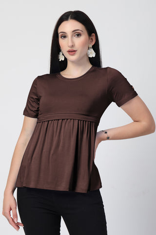 Dark Chocolate Maternity Zipless Feeding Gathered Top