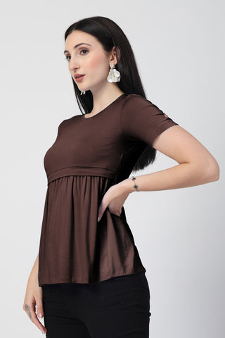 Dark Chocolate Maternity Zipless Feeding Gathered Top