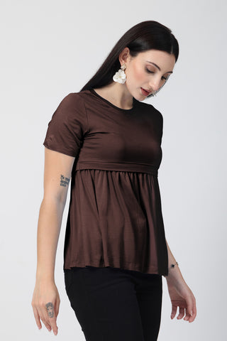 Dark Chocolate Maternity Zipless Feeding Gathered Top