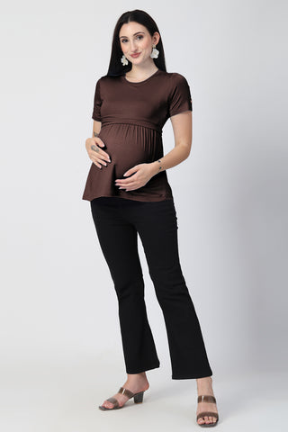 Dark Chocolate Maternity Zipless Feeding Gathered Top