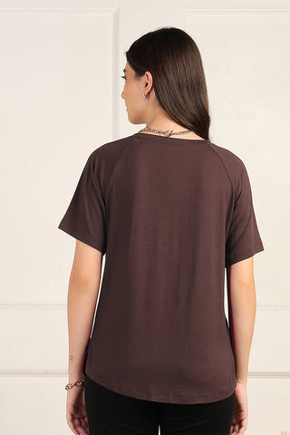 Dark Chocolate Solid Nursing Top with Side Zip Access