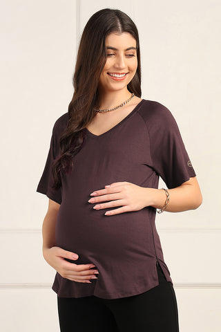 Dark Chocolate Solid Nursing Top with Side Zip Access