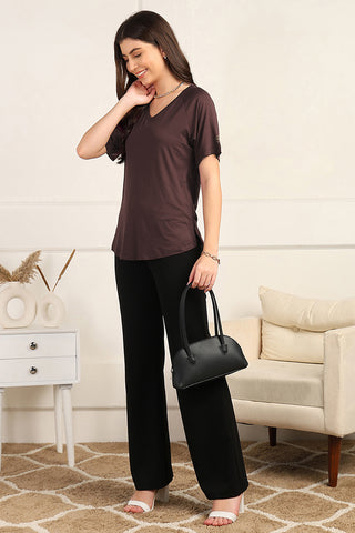 Dark Chocolate Solid Nursing Top with Side Zip Access