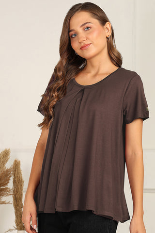 Dark Chocolate Front & Back Pleated Zipless Nursing Top