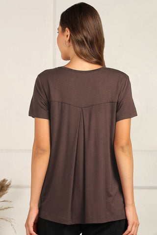 Dark Chocolate Front & Back Pleated Zipless Nursing Top