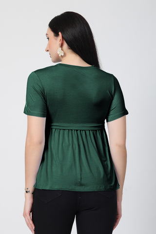 Deep Emerald Maternity Zipless Feeding Gathered Top