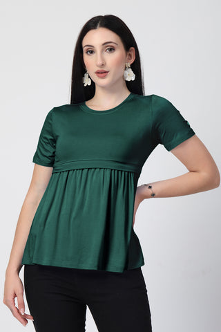 Deep Emerald Maternity Zipless Feeding Gathered Top
