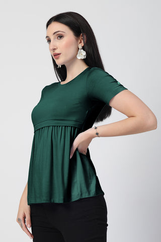 Deep Emerald Maternity Zipless Feeding Gathered Top