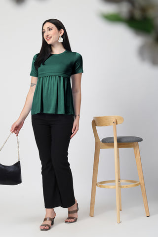 Deep Emerald Maternity Zipless Feeding Gathered Top