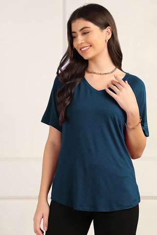 Deep Teal Solid Nursing Top with Side Zip Access