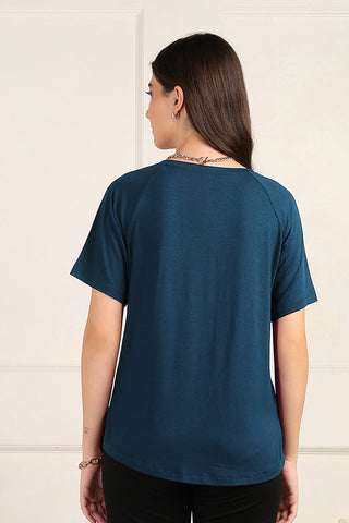 Deep Teal Solid Nursing Top with Side Zip Access