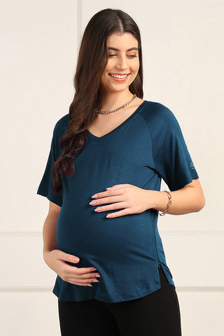 Deep Teal Solid Nursing Top with Side Zip Access