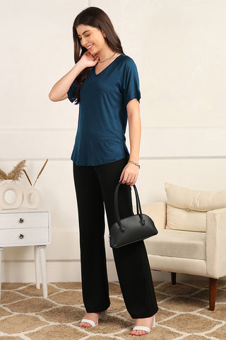 Deep Teal Solid Nursing Top with Side Zip Access
