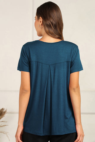 Deep Teal Front & Back Pleated Zipless Nursing Top