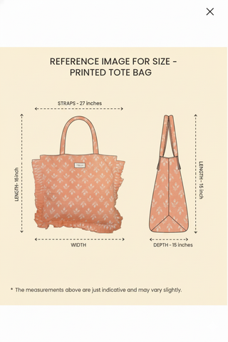 Handcrafted 100% Cotton Tote Bag with Ruffled Edges - Peach Red