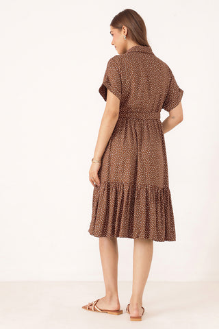 Tiered Printed Zipless Feeding Shirt Dress - Chocolate Brown