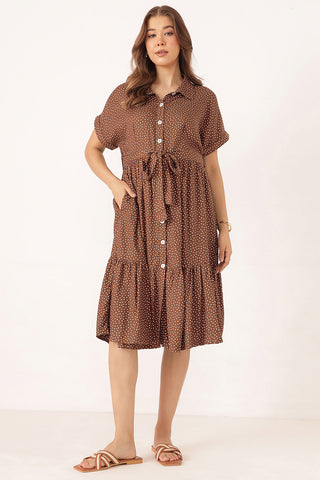 Tiered Printed Zipless Feeding Shirt Dress - Chocolate Brown