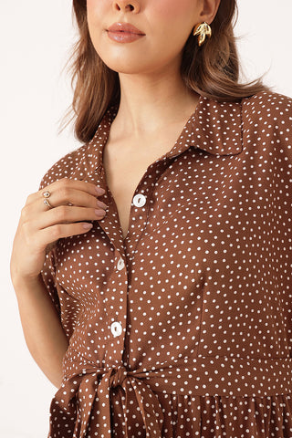 Tiered Printed Zipless Feeding Shirt Dress - Chocolate Brown