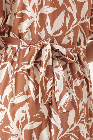 Tiered Floral Printed Zipless Feeding Shirt Dress - Brown