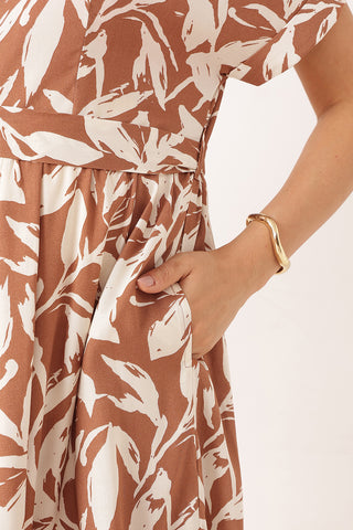 Tiered Floral Printed Zipless Feeding Shirt Dress - Brown