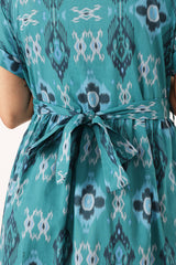 Cotton Tiered Printed Zipless Feeding Shirt Dress - Teal