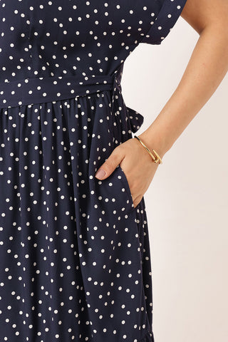 Tiered Polka Doint Printed Zipless Feeding Shirt Dress - Black