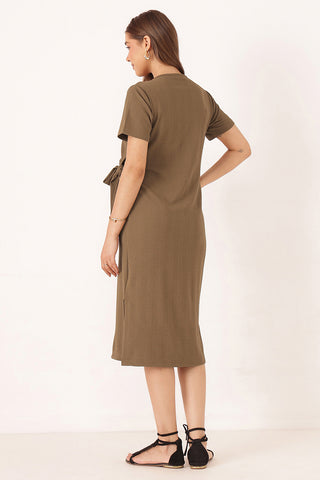 Signature Jacquard Rib Zipless Feeding Dress - Brown