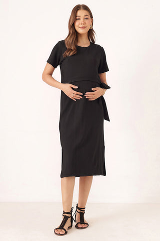 Signature Jacquard Rib Zipless Feeding Dress - Black