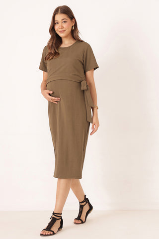 Signature Jacquard Rib Zipless Feeding Dress - Brown