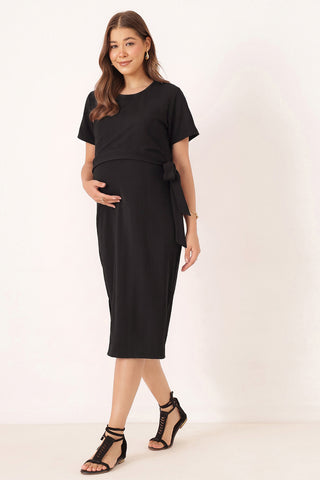 Signature Jacquard Rib Zipless Feeding Dress - Black