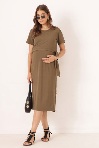Signature Jacquard Rib Zipless Feeding Dress - Brown
