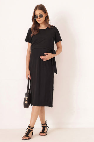 Signature Jacquard Rib Zipless Feeding Dress - Black