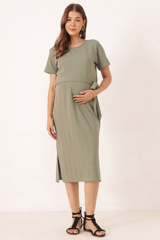 Signature Jacquard Rib Zipless Feeding Dress - Matcha
