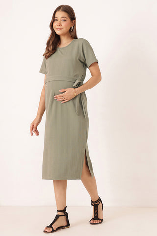 Signature Jacquard Rib Zipless Feeding Dress - Matcha
