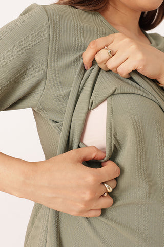 Signature Jacquard Rib Zipless Feeding Dress - Matcha