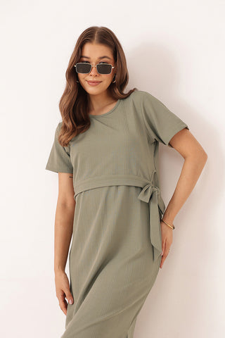 Signature Jacquard Rib Zipless Feeding Dress - Matcha